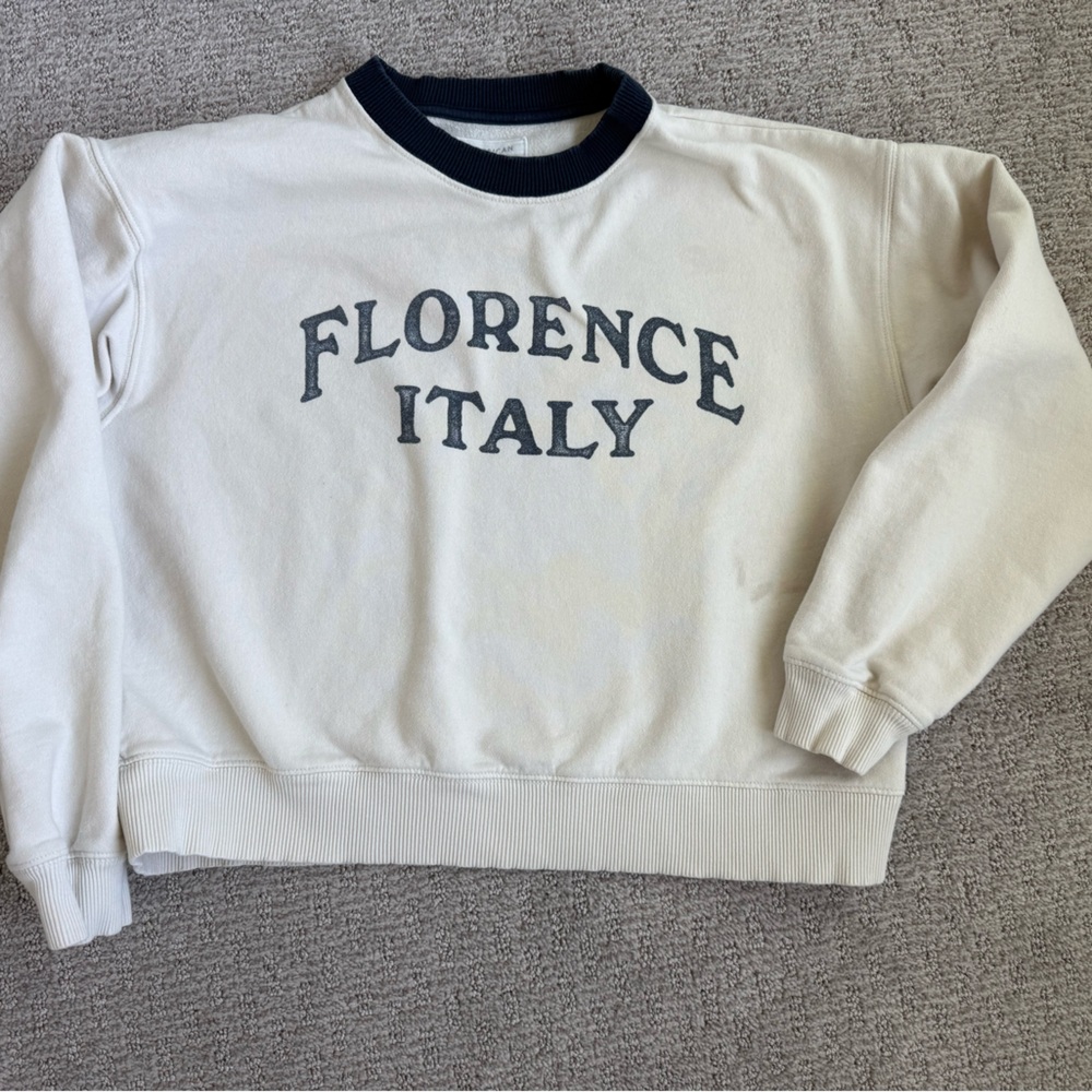 American Eagle Outfitters Cream and Navy Pullover Sweatshirt